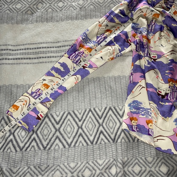 MUKZIN Adventure in Space Purple Print Button Up Long Sleeve Top Size L - Picture 7 of 12